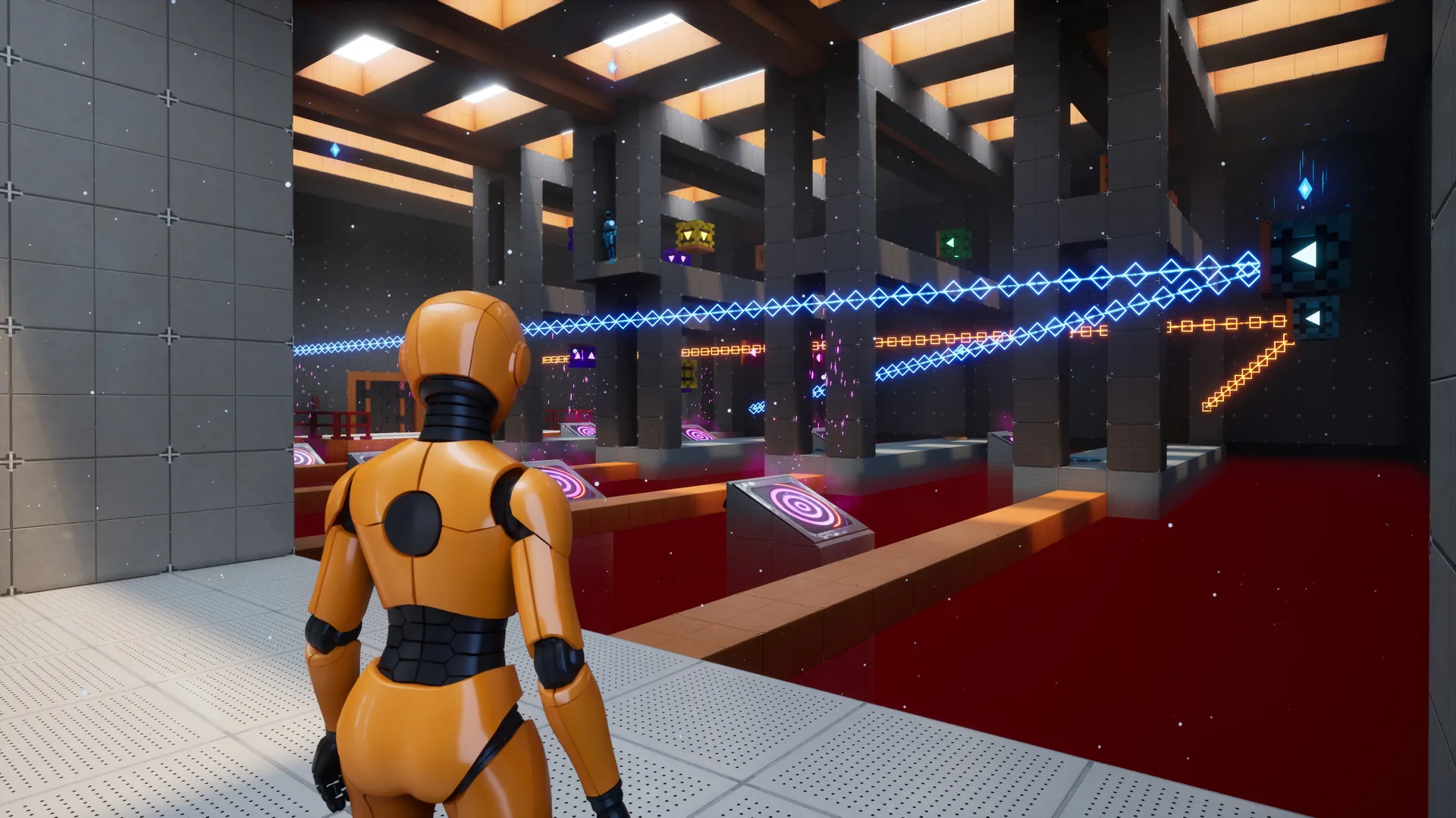 Puzzle chamber with orange and blue energy beams