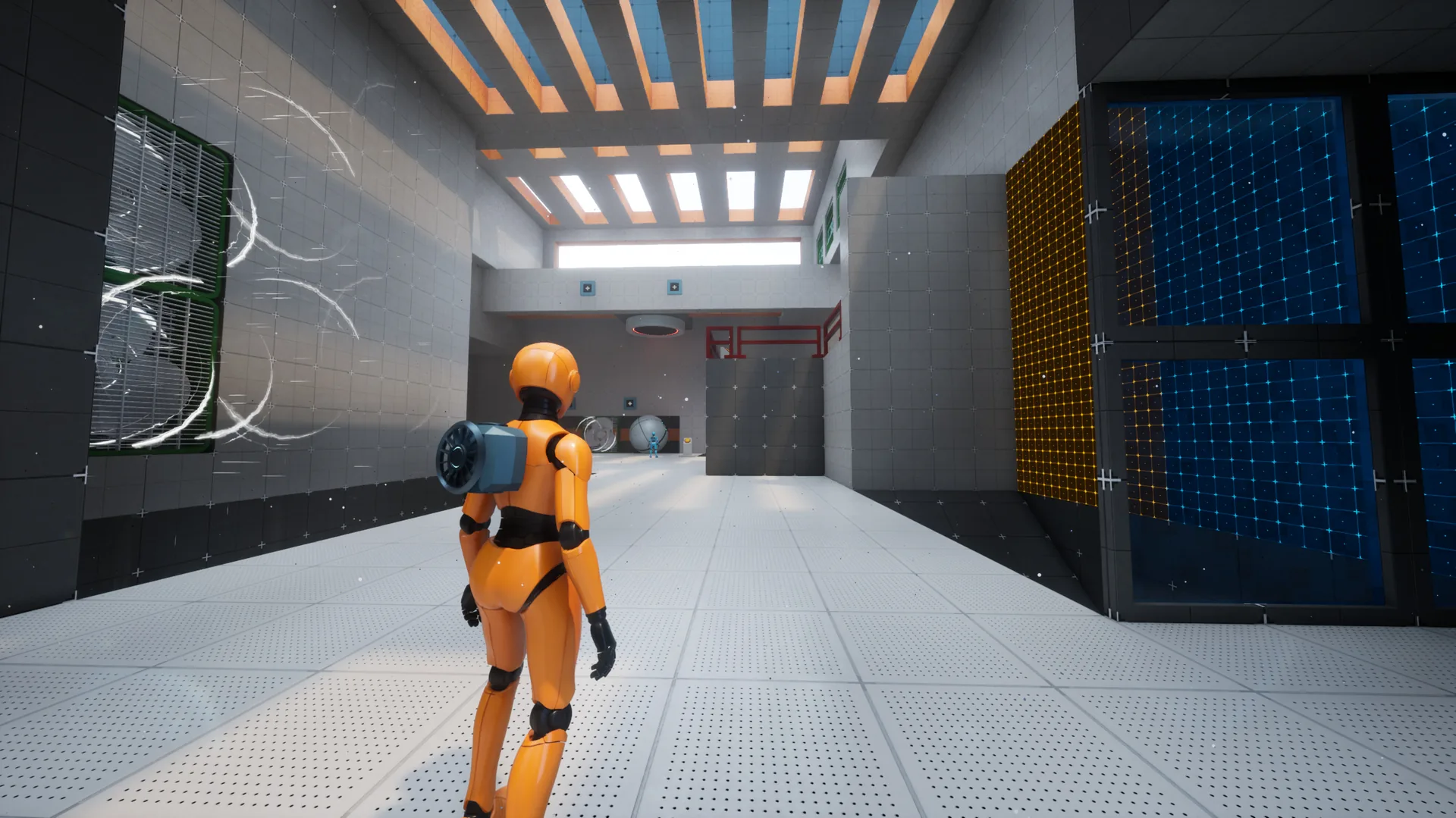 Industrial corridor with a test unit