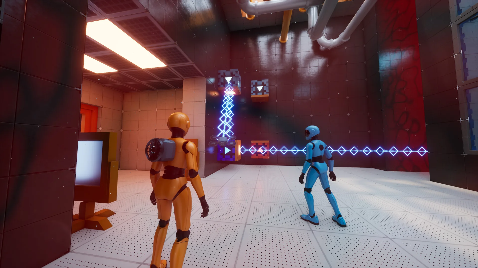 Two-player chamber with a blue energy beam
